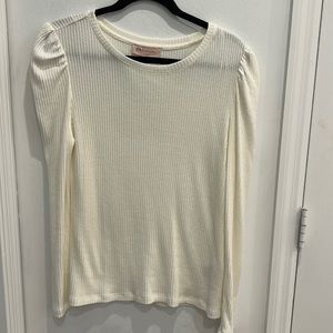 Philosophy off white ribbed puff shoulder long sleeve sweater top size Large